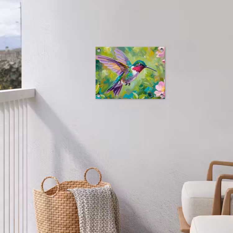 Kolibrie - Bloemen - Natuur - Kleurrijk tuinposter los doek klein -sfeer8