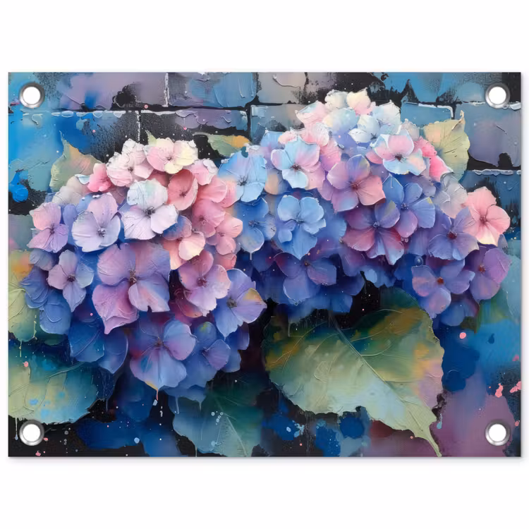 Hortensia's in Pastelkleuren tuinposter los doek klein -3d
