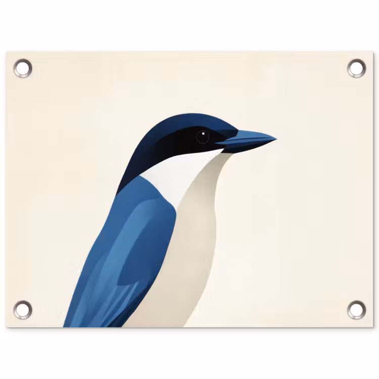 Illustratie - Blauw - Vogel tuinposter los doek klein -3d