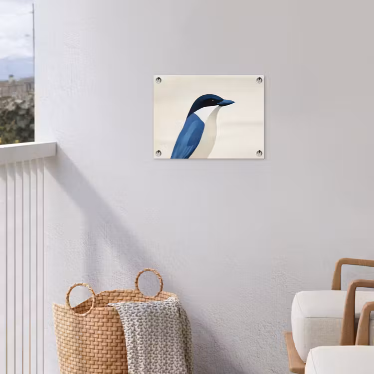 Illustratie - Blauw - Vogel tuinposter los doek klein -sfeer8