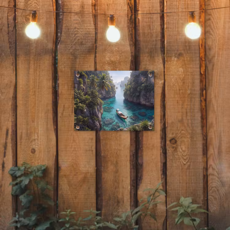 Eiland - Tropisch - Water - Palmbomen - Natuur tuinposter los doek klein -sfeer1