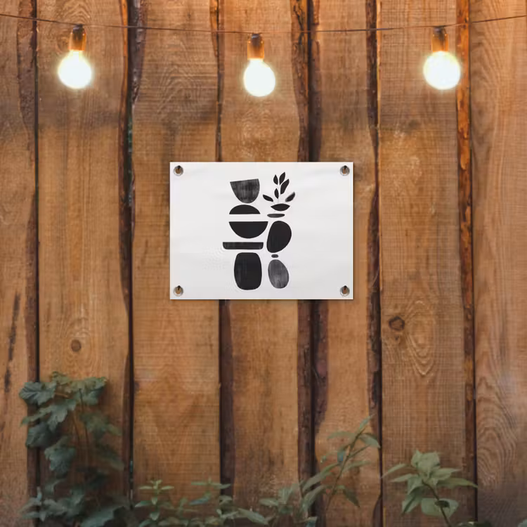 Japandi - Zwart - Abstract tuinposter los doek klein -sfeer1