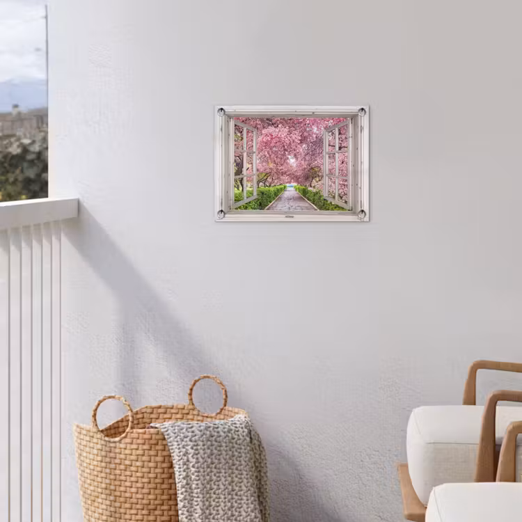 Japans - Sakura - Bloesem - Boom - Bloesem takken - Doorkijk tuinposter los doek klein -sfeer8