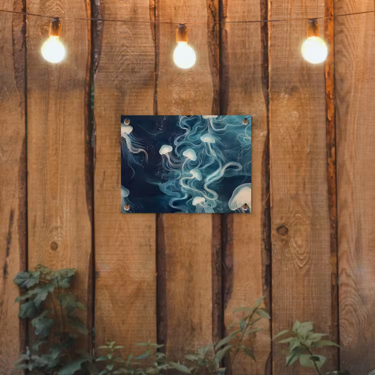 Kwallen - Zee - Wit - Golven tuinposter los doek klein -sfeer1