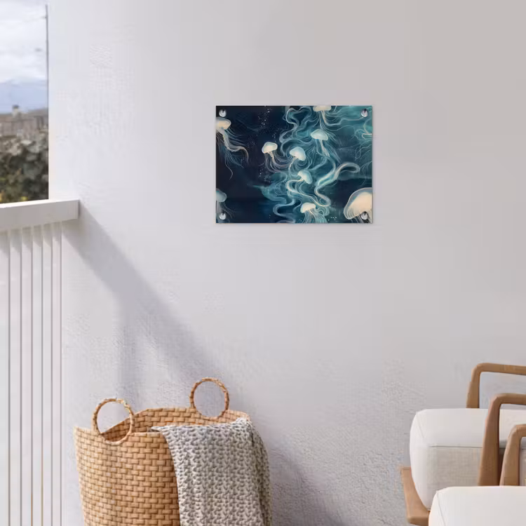 Kwallen - Zee - Wit - Golven tuinposter los doek klein -sfeer8