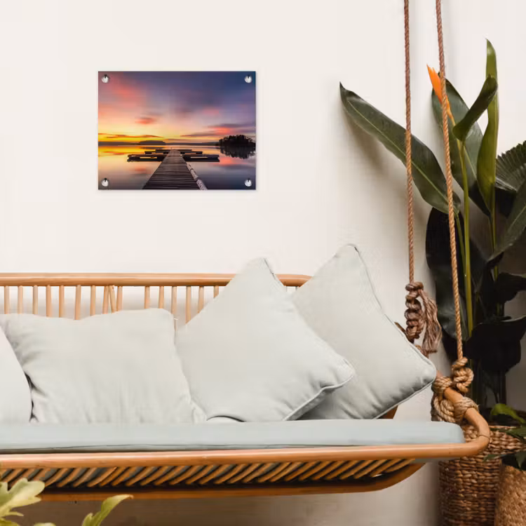 Steiger - Zonsondergang - Water - Zee - Reflectie tuinposter los doek klein -sfeer7