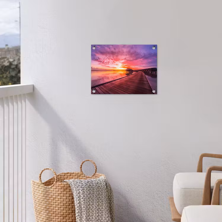 Steiger - Water - Zon - Roze - Horizon tuinposter los doek klein -sfeer8
