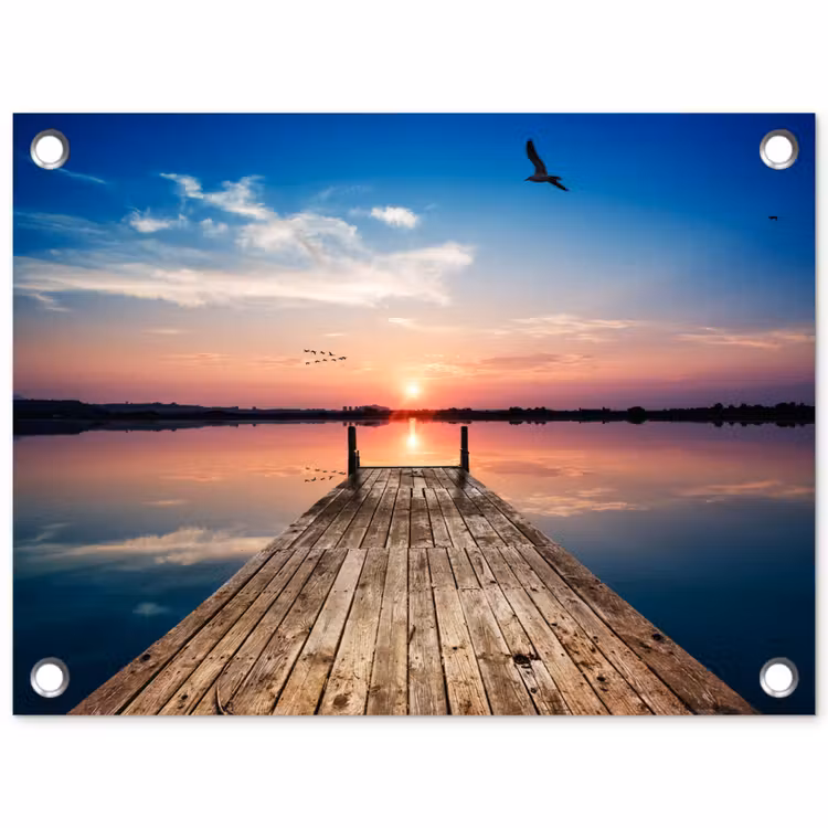Steiger - Water - Zonsondergang - Roze - Horizon tuinposter los doek klein -3d