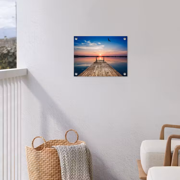 Steiger - Water - Zonsondergang - Roze - Horizon tuinposter los doek klein -sfeer8