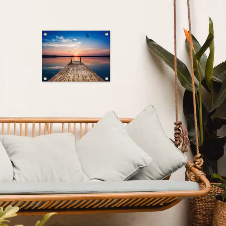 Steiger - Water - Zonsondergang - Roze - Horizon tuinposter los doek klein -sfeer7