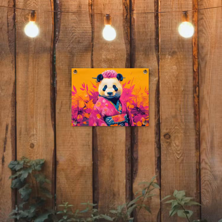 Kimono - Roze - Panda - Bloemenkroon tuinposter los doek klein -sfeer1