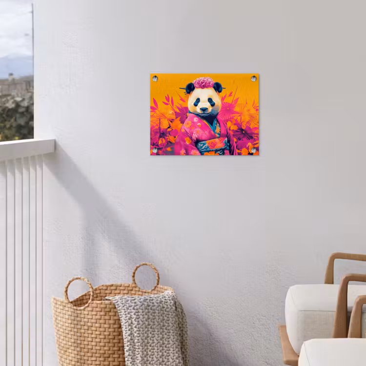 Kimono - Roze - Panda - Bloemenkroon tuinposter los doek klein -sfeer8