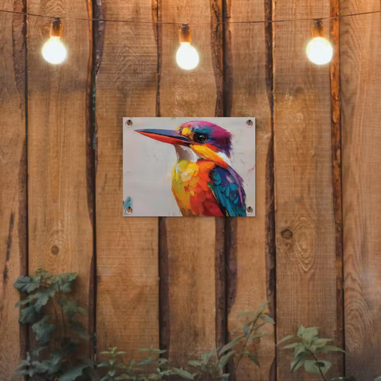 Ijsvogel - Paars - Penseelstreken - Kleurrijk tuinposter los doek klein -sfeer1