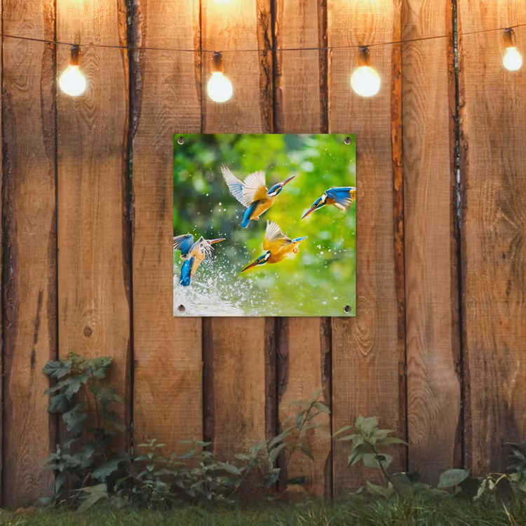 IJsvogels vliegen in het water tuinposter los doek klein -sfeer1