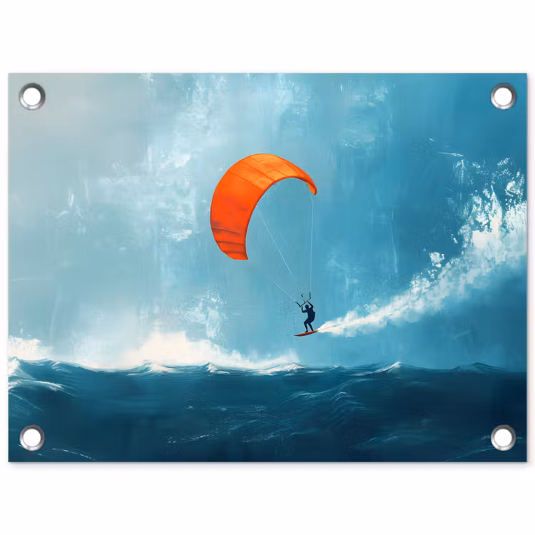 Kitesurfer - Oranje - Zee - Lucht tuinposter los doek klein -3d
