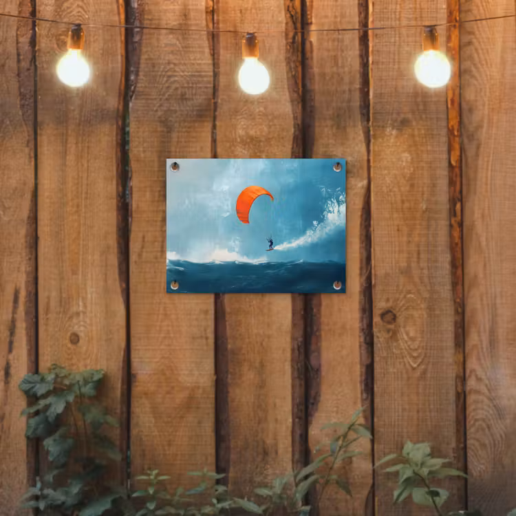 Kitesurfer - Oranje - Zee - Lucht tuinposter los doek klein -sfeer1