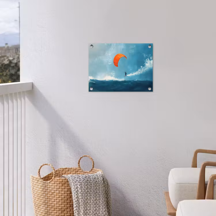 Kitesurfer - Oranje - Zee - Lucht tuinposter los doek klein -sfeer8