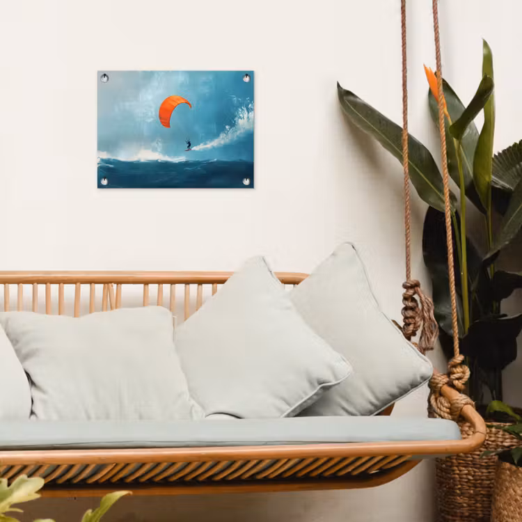 Kitesurfer - Oranje - Zee - Lucht tuinposter los doek klein -sfeer7