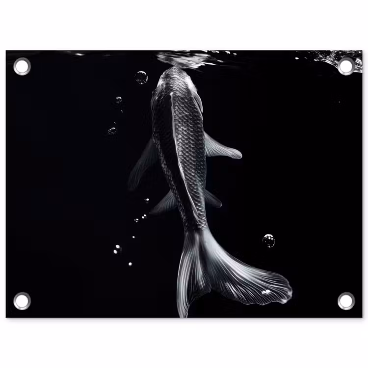 Koi - Vissen - Water - Zwart tuinposter los doek klein -3d