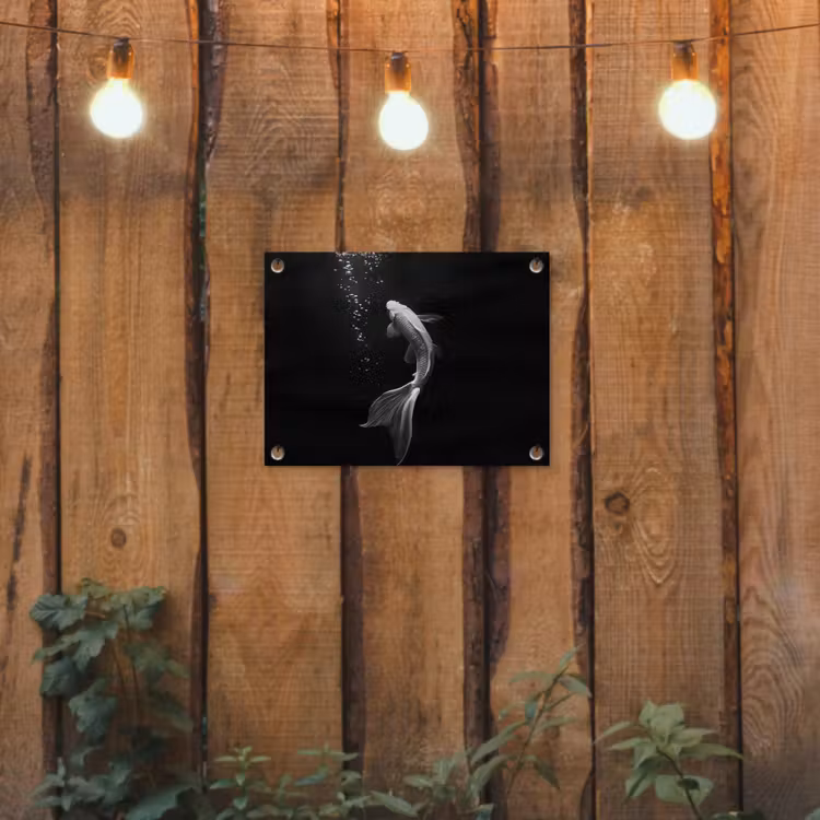 Koi - Vis - Wit - Zwart tuinposter los doek klein -sfeer1