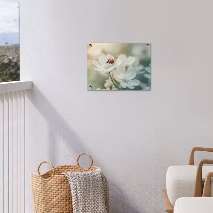 Lieveheersbeestje - Bloemen - Wit tuinposter los doek klein -sfeer8