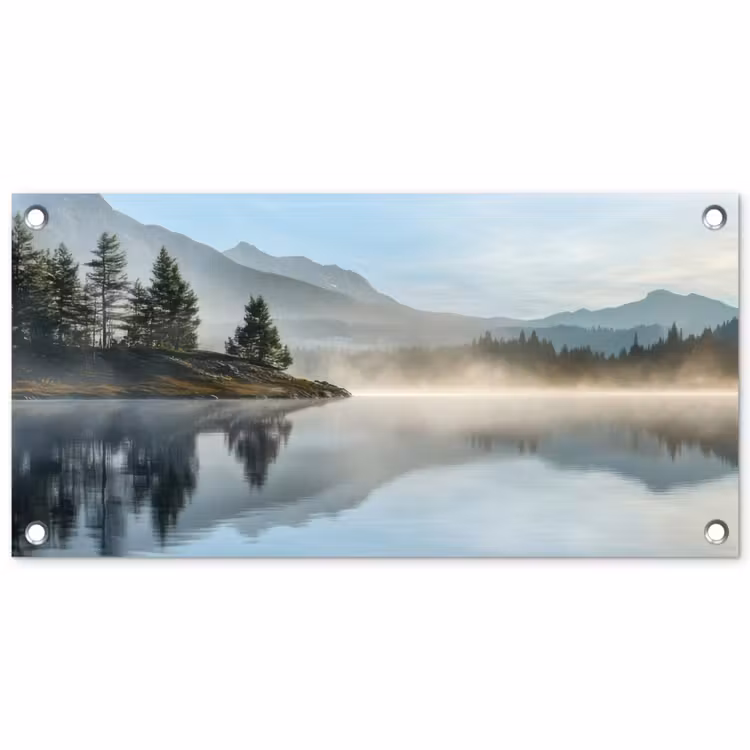 Meer - Mist - Bergen - Landschap tuinposter los doek klein -3d