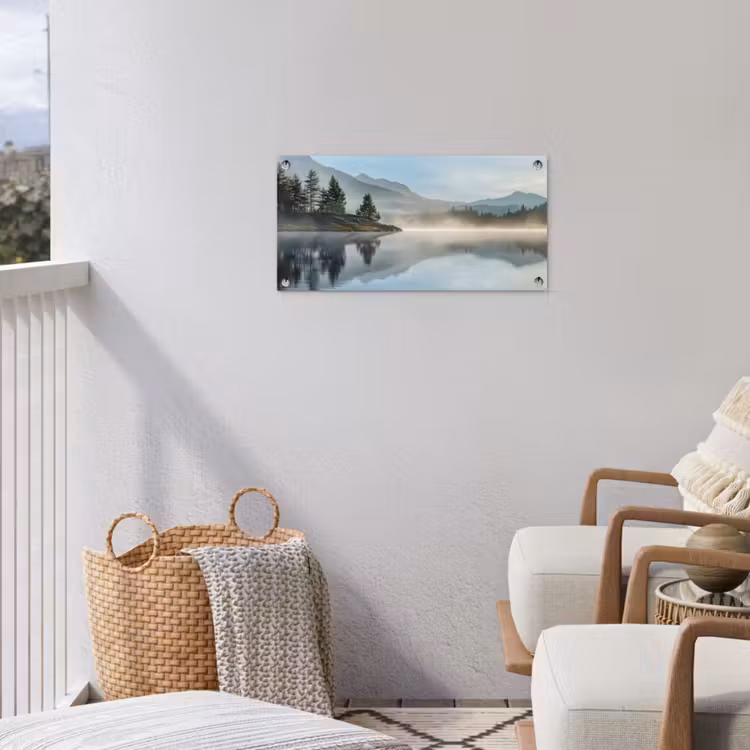 Meer - Mist - Bergen - Landschap tuinposter los doek klein -sfeer8