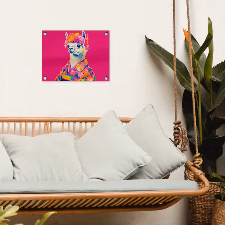 Lama - Kimono - Bloemenkrans - Felroze tuinposter los doek klein -sfeer7