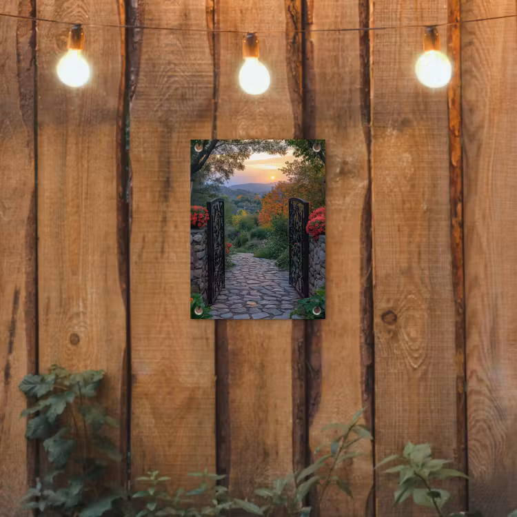 Landschap - Hek - Pad - Zonsondergang - Natuur tuinposter los doek klein -sfeer1