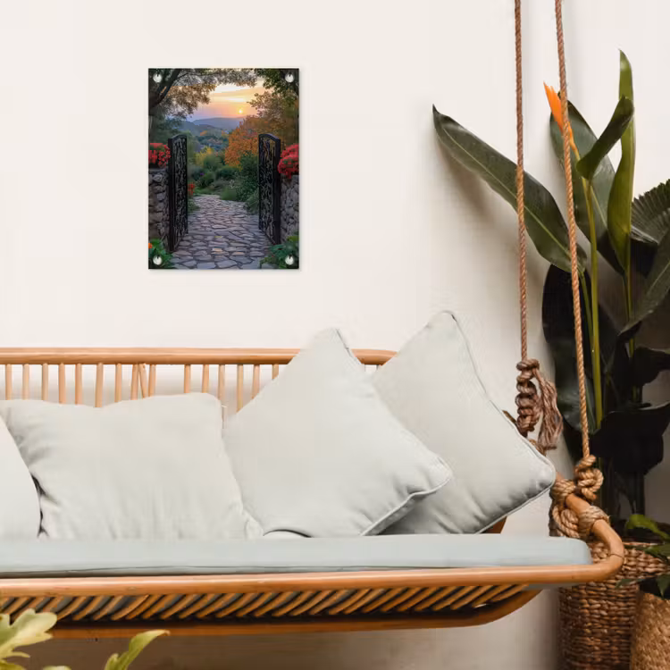 Landschap - Hek - Pad - Zonsondergang - Natuur tuinposter los doek klein -sfeer7