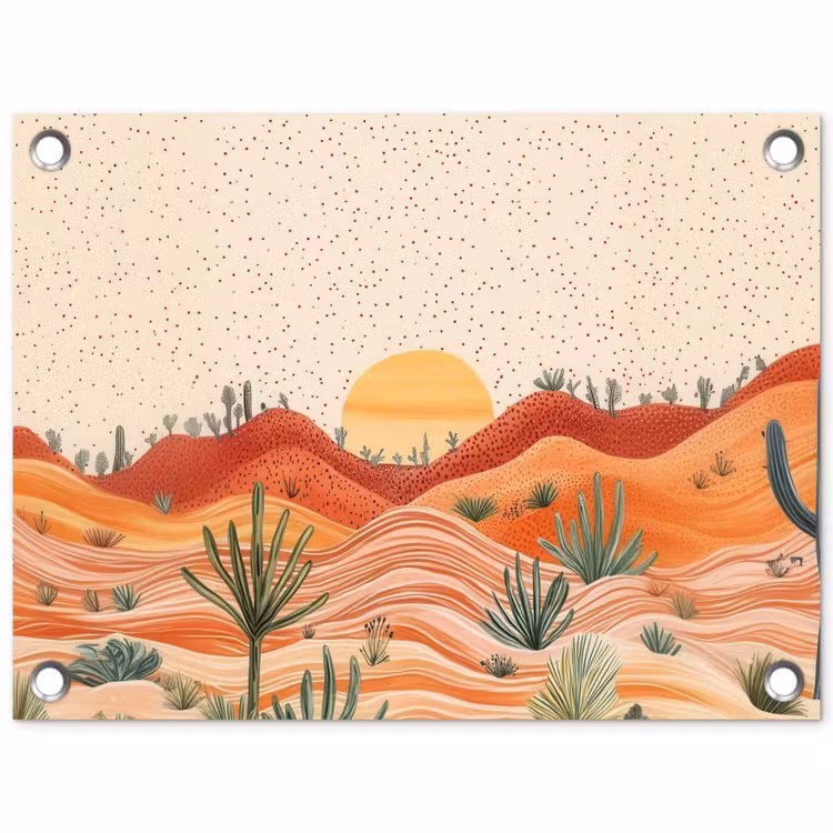 Landschap - Heuvels - Zonsondergang tuinposter los doek klein -3d