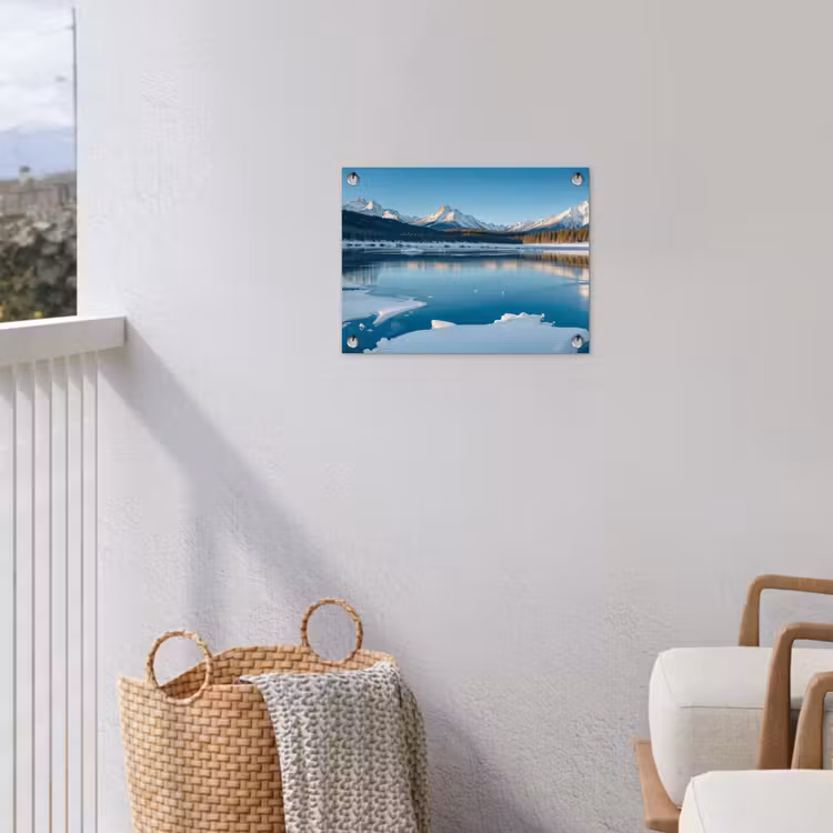 Landschap - Winter - Meer - Bergen - Uitzicht - IJs tuinposter los doek klein -sfeer8