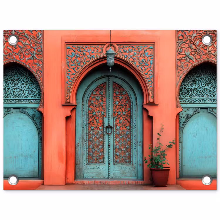 Lantaarn - Deur - Turquoise tuinposter los doek klein -3d