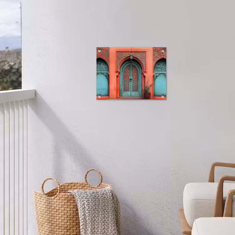 Lantaarn - Deur - Turquoise tuinposter los doek klein -sfeer8