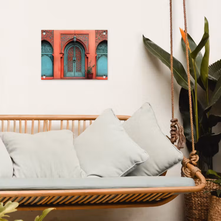 Lantaarn - Deur - Turquoise tuinposter los doek klein -sfeer7