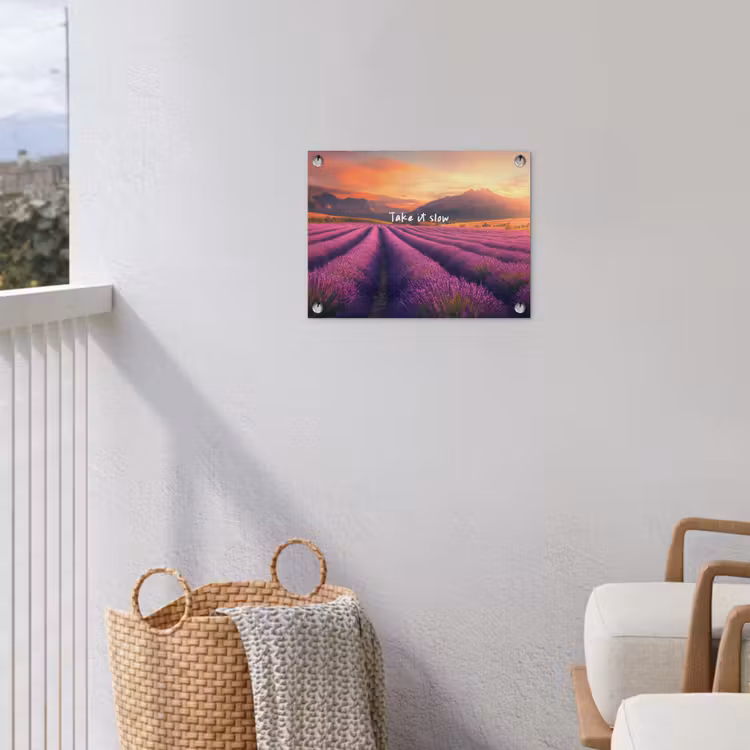 Lavendelveld - Quote - Zonsondergang tuinposter los doek klein -sfeer8