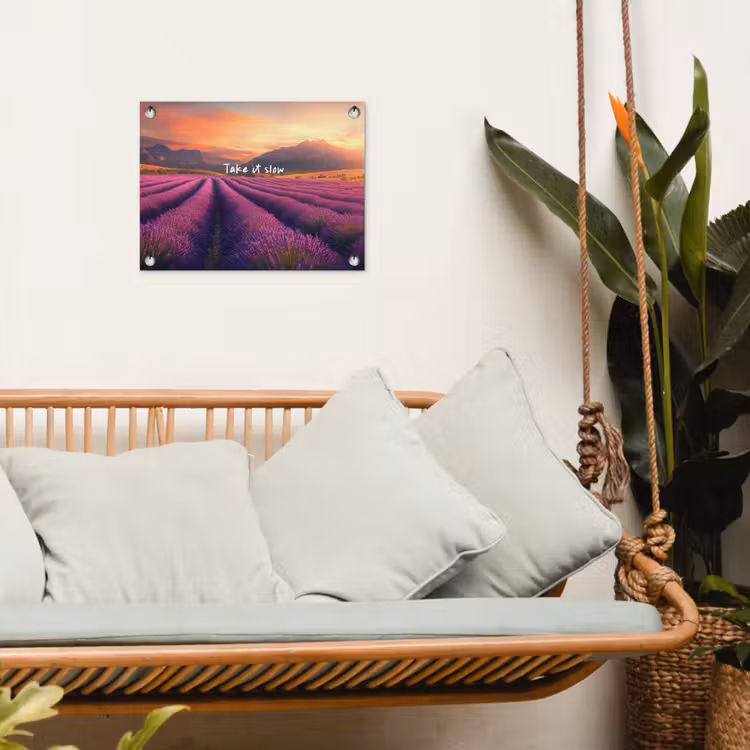 Lavendelveld - Quote - Zonsondergang tuinposter los doek klein -sfeer7