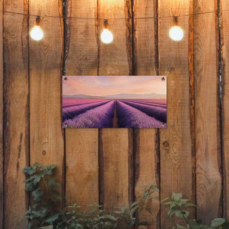 Lavendelveld - Zonsondergang - Paars - Bloemen tuinposter los doek klein -sfeer1
