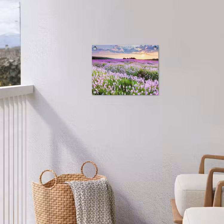 Lavendelvelden bij zonsondergang tuinposter los doek klein -sfeer8