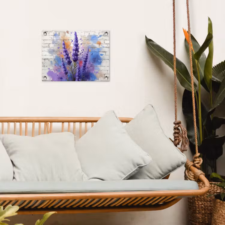 Lavendel op Witte Bakstenen Muur tuinposter los doek klein -sfeer7