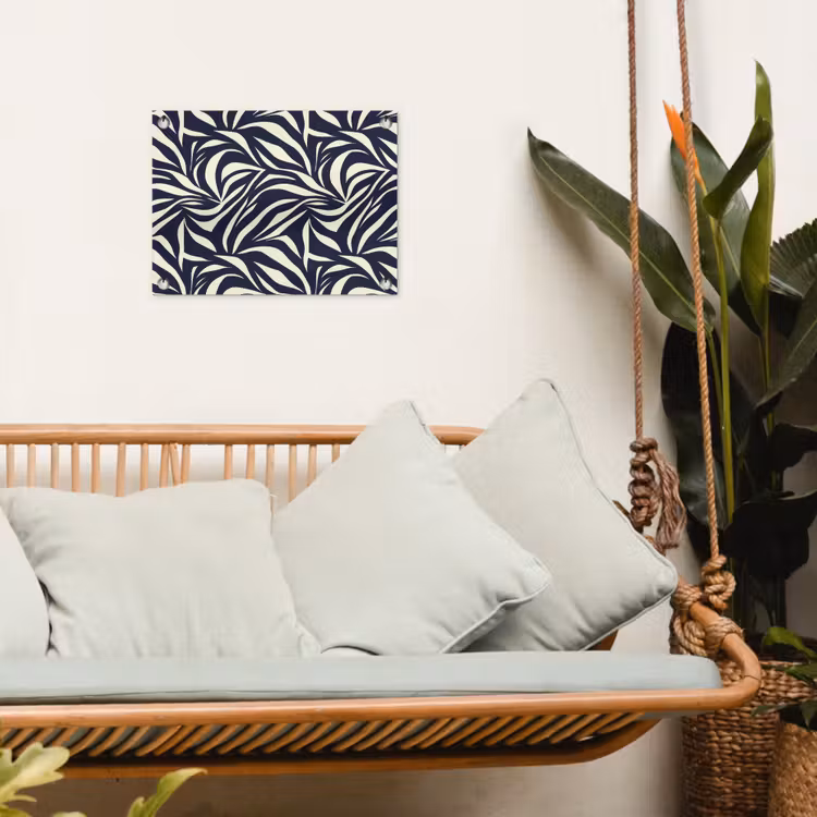 Bladvormen - Blauw - Patroon - Wit tuinposter los doek klein 239 -sfeer7