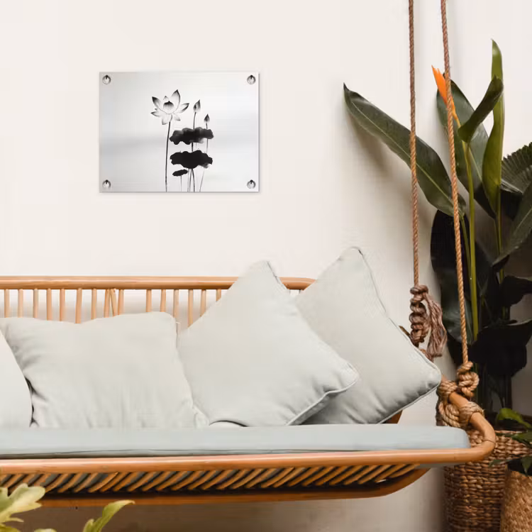 Bladeren - Zwart - Lotusbloem - Minimalitisch tuinposter los doek klein -sfeer7
