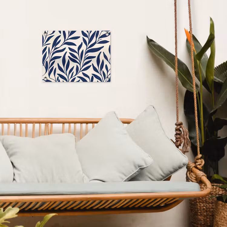 Bladeren - Klimop - Donkerblauw tuinposter los doek klein -sfeer7