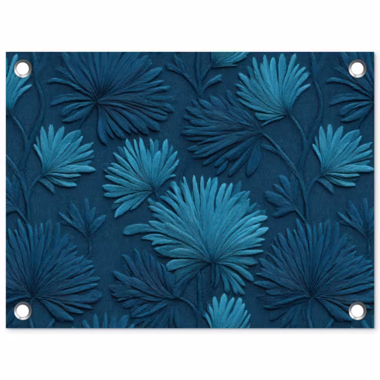Bladeren - Reliëf - Patroon - Oceaanblauw - Modern tuinposter los doek klein 239 -3d
