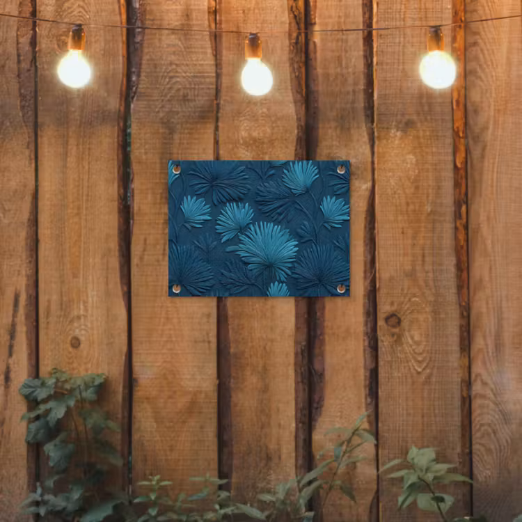 Bladeren - Reliëf - Patroon - Oceaanblauw - Modern tuinposter los doek klein 239 -sfeer1