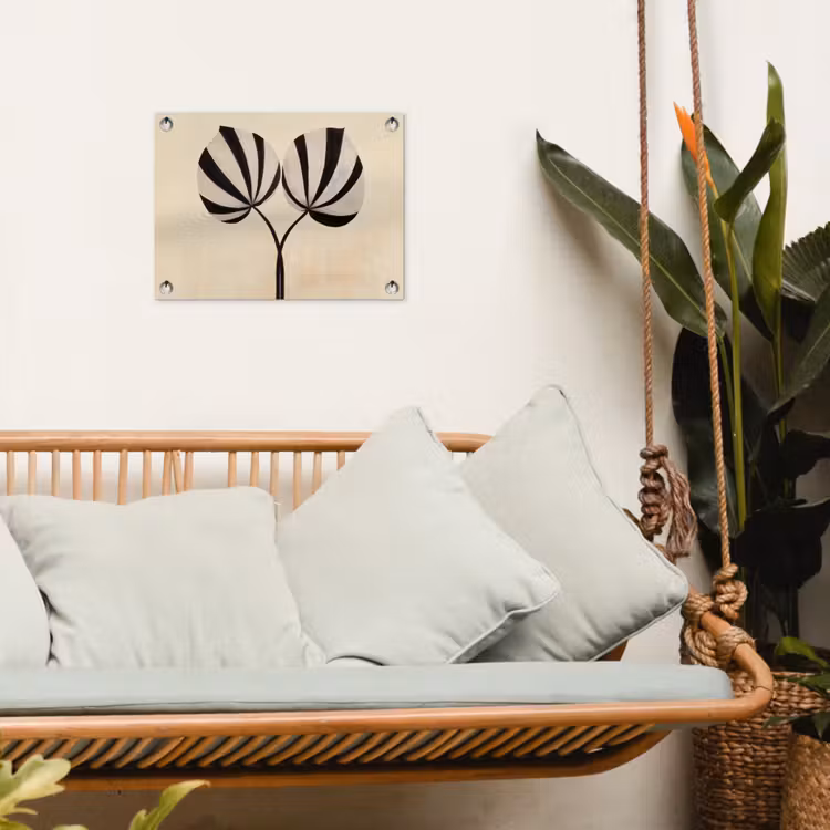 Bladeren - Gestreept - Stengel - Beige tuinposter los doek klein -sfeer7