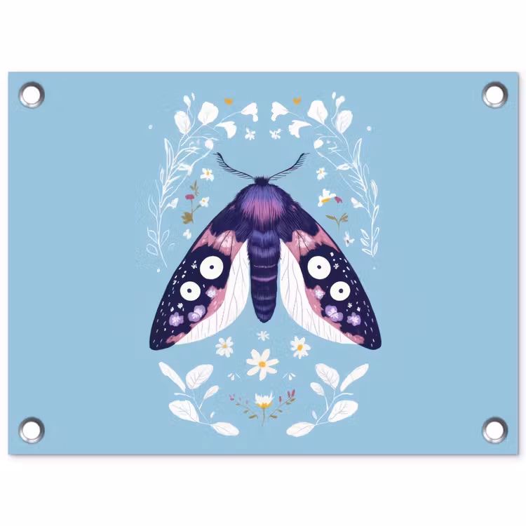 Bladeren - Wit - Vlinder - Insect tuinposter los doek klein -3d