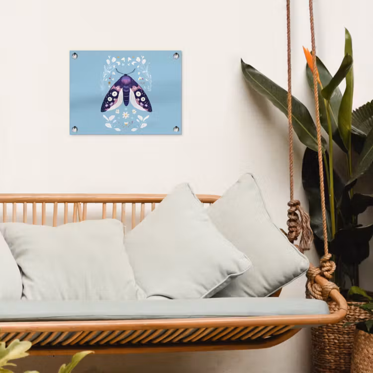 Bladeren - Wit - Vlinder - Insect tuinposter los doek klein -sfeer7
