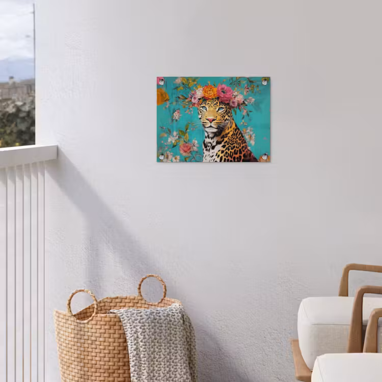 Luipaard - Bloemen - Kroon tuinposter los doek klein -sfeer8