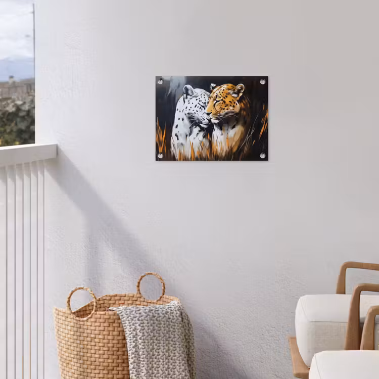 Luipaard - Oranje - Wit - Gras tuinposter los doek klein -sfeer8